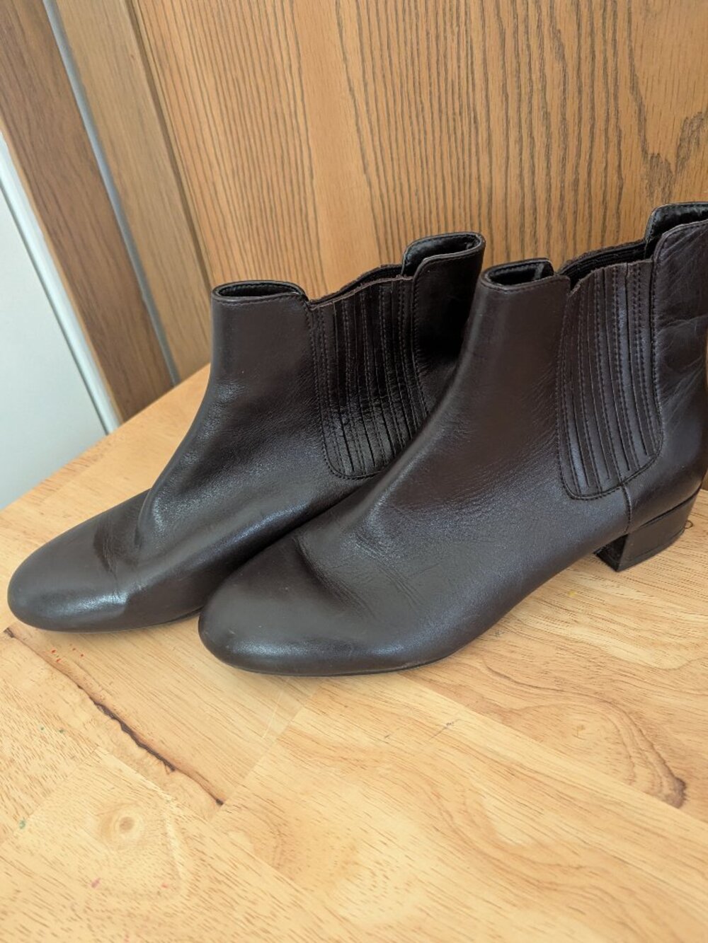 Marc Fisher Round Toe Pull On Low Heel Brown Leather Ankle Boots-7M